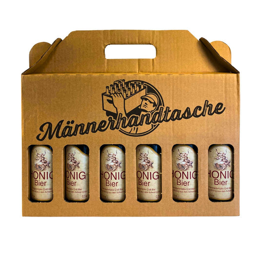 Männerhandtasche – 6× Honigbier im Trage-Bundle (Pfandartikel)