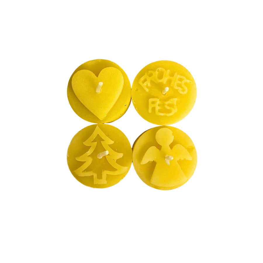 Bienenwachsteelichter 4er Set - mit dekorativen Motiven