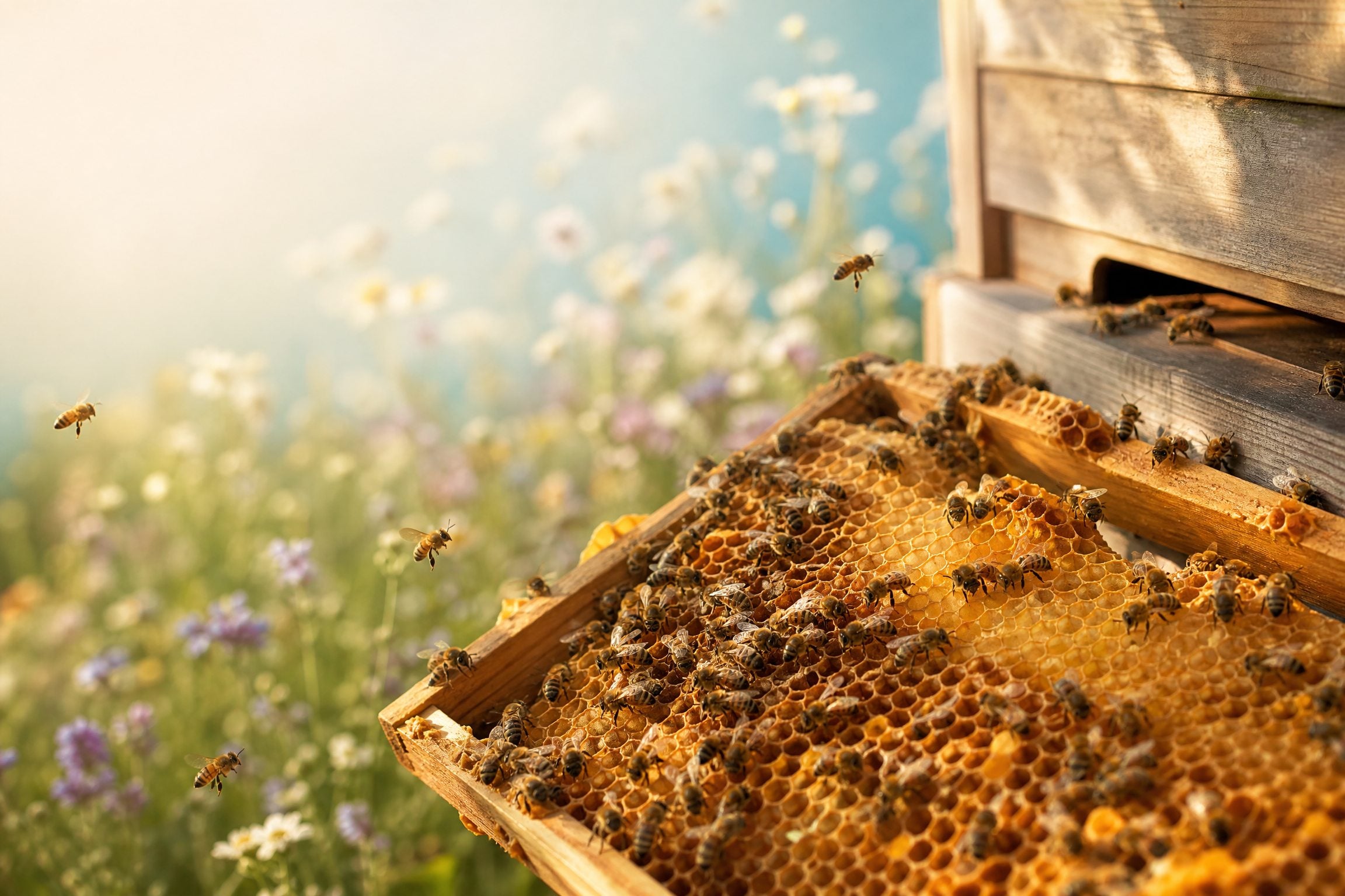 Bienen an einer Wabe in der Imkerei